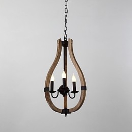 Tre Ljus Vintage Målning Funktion Mini Stil Trä Bambu Ljuskrona Lampa Dekorera Hänglampa