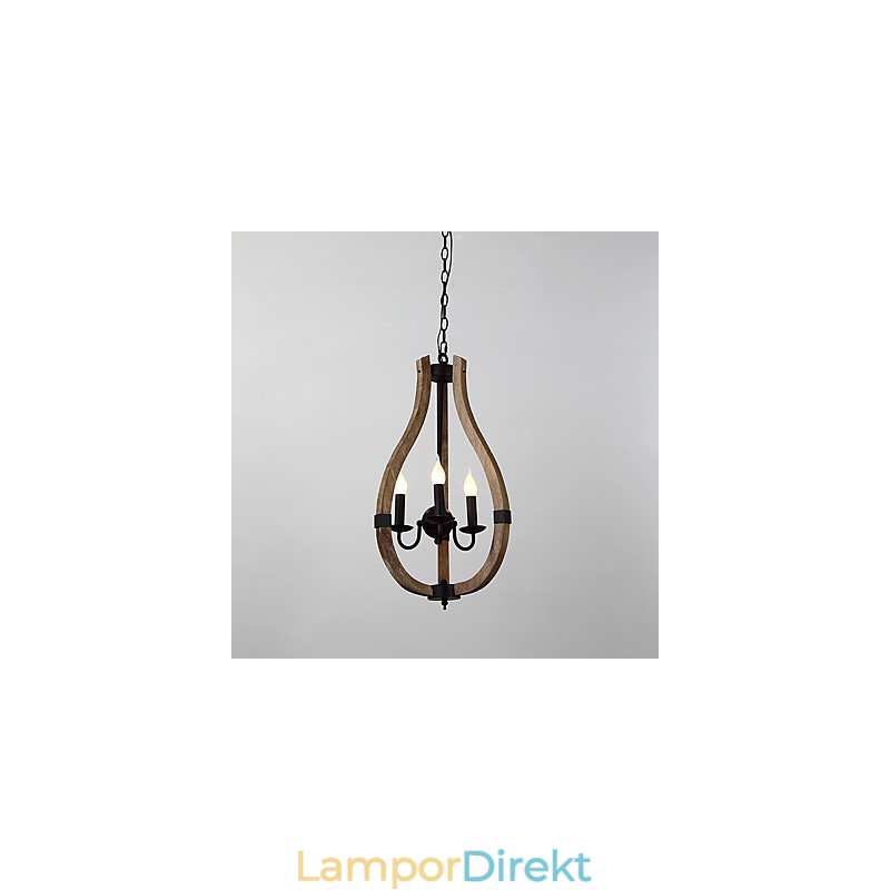 Tre Ljus Vintage Målning Funktion Mini Stil Trä Bambu Ljuskrona Lampa Dekorera Hänglampa