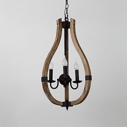 Tre Ljus Vintage Målning Funktion Mini Stil Trä Bambu Ljuskrona Lampa Dekorera Hänglampa