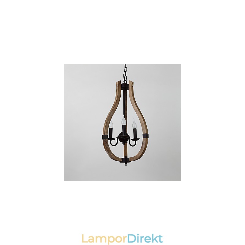 Tre Ljus Vintage Målning Funktion Mini Stil Trä Bambu Ljuskrona Lampa Dekorera Hänglampa