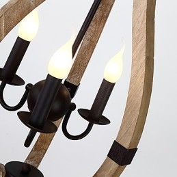 Tre Ljus Vintage Målning Funktion Mini Stil Trä Bambu Ljuskrona Lampa Dekorera Hänglampa