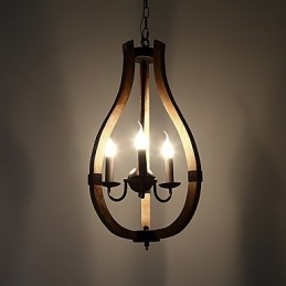 Tre Ljus Vintage Målning Funktion Mini Stil Trä Bambu Ljuskrona Lampa Dekorera Hänglampa