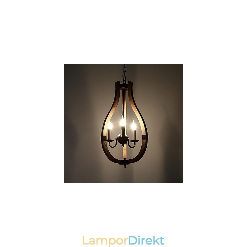Tre Ljus Vintage Målning Funktion Mini Stil Trä Bambu Ljuskrona Lampa Dekorera Hänglampa
