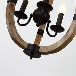 Tre Ljus Vintage Målning Funktion Mini Stil Trä Bambu Ljuskrona Lampa Dekorera Hänglampa
