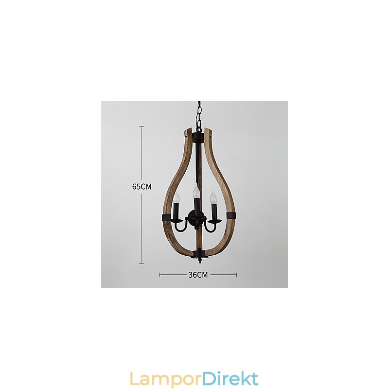 Tre Ljus Vintage Målning Funktion Mini Stil Trä Bambu Ljuskrona Lampa Dekorera Hänglampa