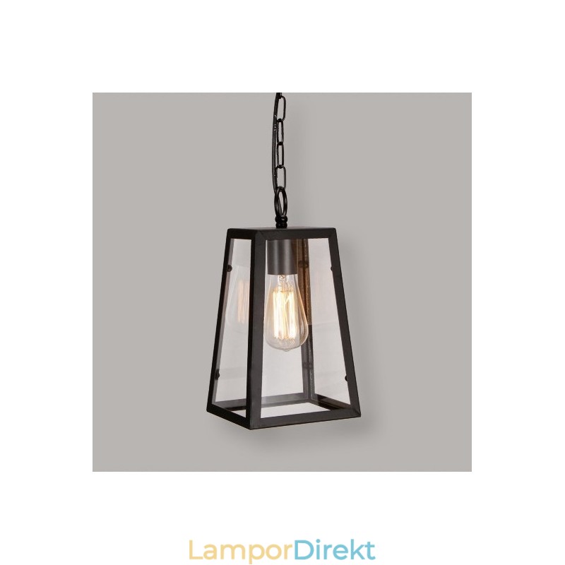 Vintage Metall Taklampa Med Glasskärm