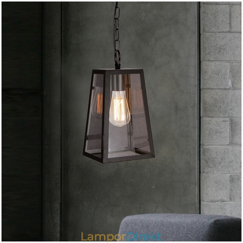 Vintage Metall Taklampa Med Glasskärm