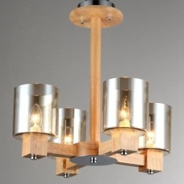 4 Ljus Trä Modern Samtida Nordisk Stil Ljuskrona Med Glasskärm