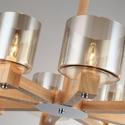 8 Ljus Trä Modern Samtida Nordisk Stil Ljuskrona Med Glasskärm