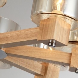 8 Ljus Trä Modern Samtida Nordisk Stil Ljuskrona Med Glasskärm