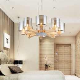 8 Ljus Trä Modern Samtida Taklampa I Nordisk Stil Med Glasskärm