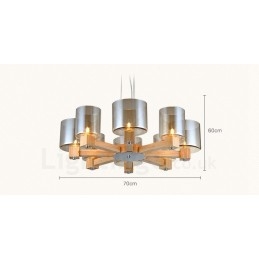 8 Ljus Trä Modern Samtida Taklampa I Nordisk Stil Med Glasskärm