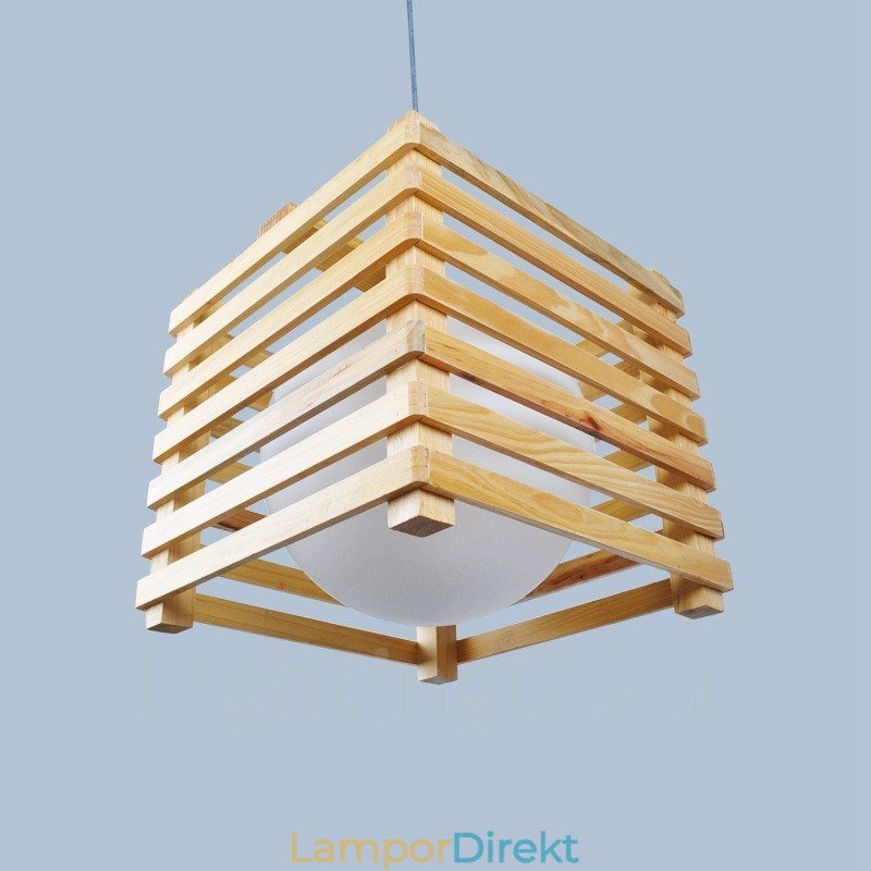 Ljus Trä Modern Samtida Taklampa I Nordisk Stil Med Glasskärm