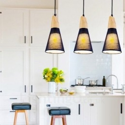 3 Ljus Trä Modern Samtida Taklampa Med Tygskärm