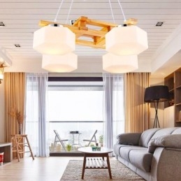 4 Ljus Trä Modern Samtida Taklampa I Nordisk Stil Med Glasskärm