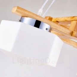 4 Ljus Trä Modern Samtida Taklampa I Nordisk Stil Med Glasskärm