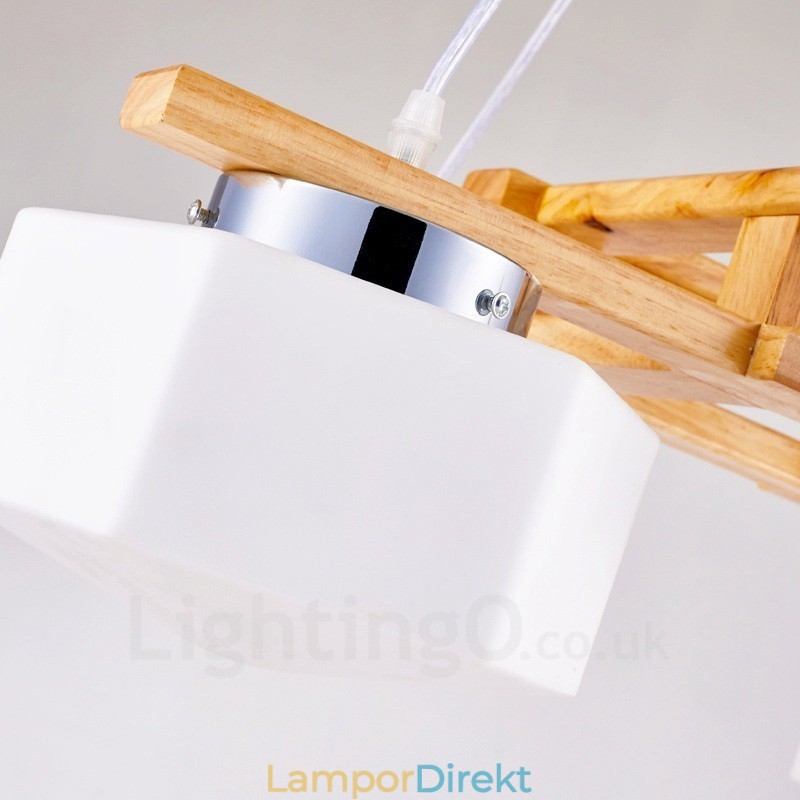 4 Ljus Trä Modern Samtida Taklampa I Nordisk Stil Med Glasskärm