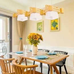 3 Ljus Trä Modern Samtida Taklampa I Nordisk Stil Med Tygskärm