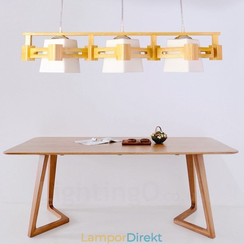 3 Ljus Trä Modern Samtida Taklampa I Nordisk Stil Med Tygskärm