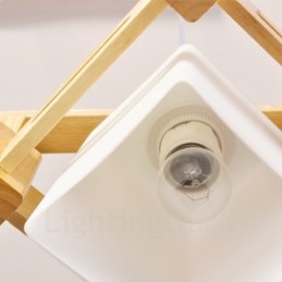3 Ljus Trä Modern Samtida Taklampa I Nordisk Stil Med Tygskärm