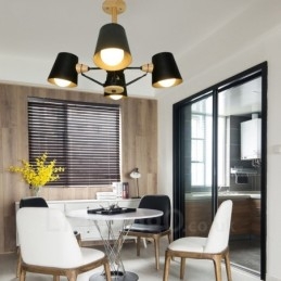 4 Ljus Trä Modern Samtida Taklampa I Nordisk Stil Med Skärm I Järn