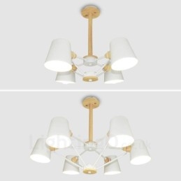 4 Ljus Trä Modern Samtida Taklampa I Nordisk Stil Med Skärm I Järn