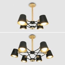 4 Ljus Trä Modern Samtida Taklampa I Nordisk Stil Med Skärm I Järn