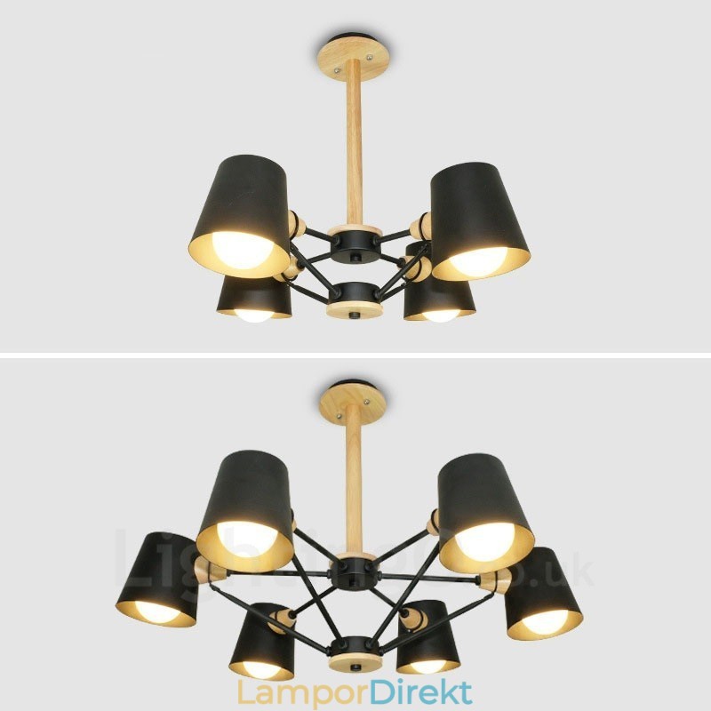 4 Ljus Trä Modern Samtida Taklampa I Nordisk Stil Med Skärm I Järn