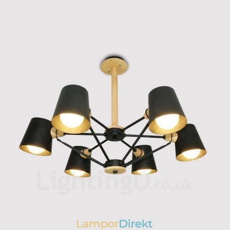 6 Ljus Trä Modern Samtida Taklampa I Nordisk Stil Med Skärm I Järn 6 Ljus Trä Modern Samtida Taklampa I Nordisk Stil Med Skärm I Järn