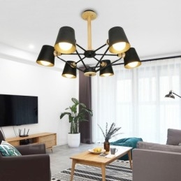 6 Ljus Trä Modern Samtida Taklampa I Nordisk Stil Med Skärm I Järn