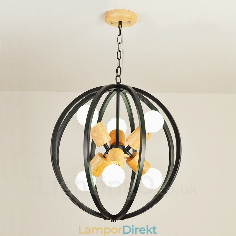 6 Light Iron Retro Vintage Pendellampa Med Järnskärm