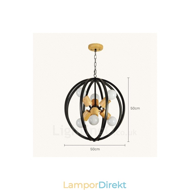 6 Light Iron Retro Vintage Pendellampa Med Järnskärm