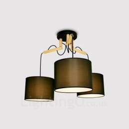 3 Ljus Trä Modern Samtida Taklampa Med Tygskärm