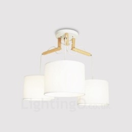 3 Ljus Trä Modern Samtida Taklampa Med Tygskärm