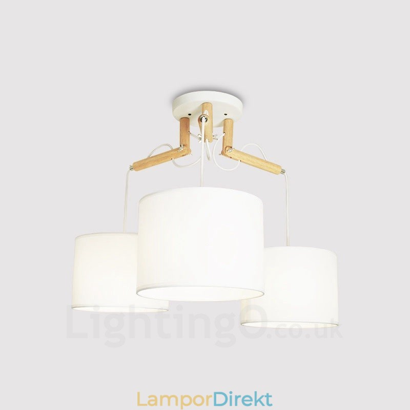 3 Ljus Trä Modern Samtida Taklampa Med Tygskärm