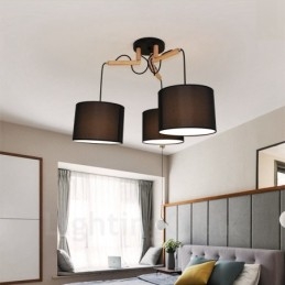 3 Ljus Trä Modern Samtida Taklampa Med Tygskärm