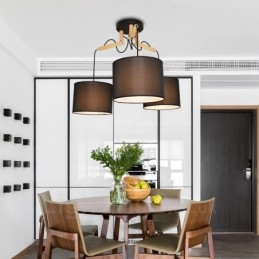 3 Ljus Trä Modern Samtida Taklampa Med Tygskärm