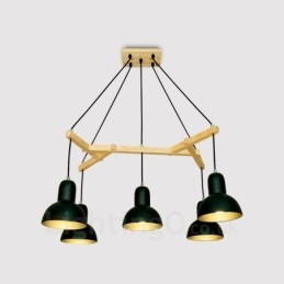 5 Ljus Trä Modern Samtida Taklampa Med Järnskärm