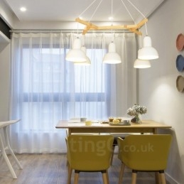 5 Ljus Trä Modern Samtida Taklampa Med Järnskärm