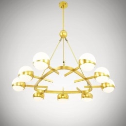 9 Ljus Modern Samtida Nordisk Stil Taklampor Kopparplätering Ljuskrona Med Guld Och Vit Kulglasskärm