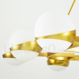 9 Ljus Modern Samtida Nordisk Stil Taklampor Kopparplätering Ljuskrona Med Guld Och Vit Kulglasskärm