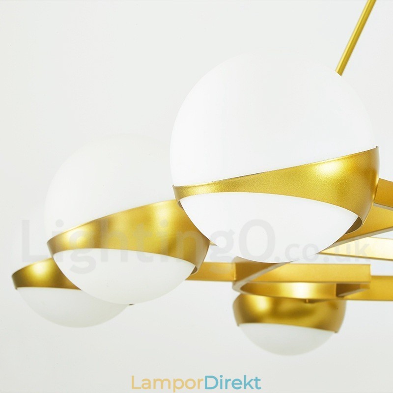 9 Ljus Modern Samtida Nordisk Stil Taklampor Kopparplätering Ljuskrona Med Guld Och Vit Kulglasskärm