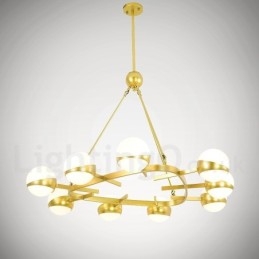 9 Ljus Modern Samtida Nordisk Stil Taklampor Kopparplätering Ljuskrona Med Guld Och Vit Kulglasskärm