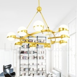 9 Ljus Modern Samtida Nordisk Stil Taklampor Kopparplätering Ljuskrona Med Guld Och Vit Kulglasskärm
