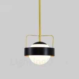 1 Ljus Modern Samtida Taklampa Kopparplätering Pendellampa Med Vit Och Svart Kulglasskärm