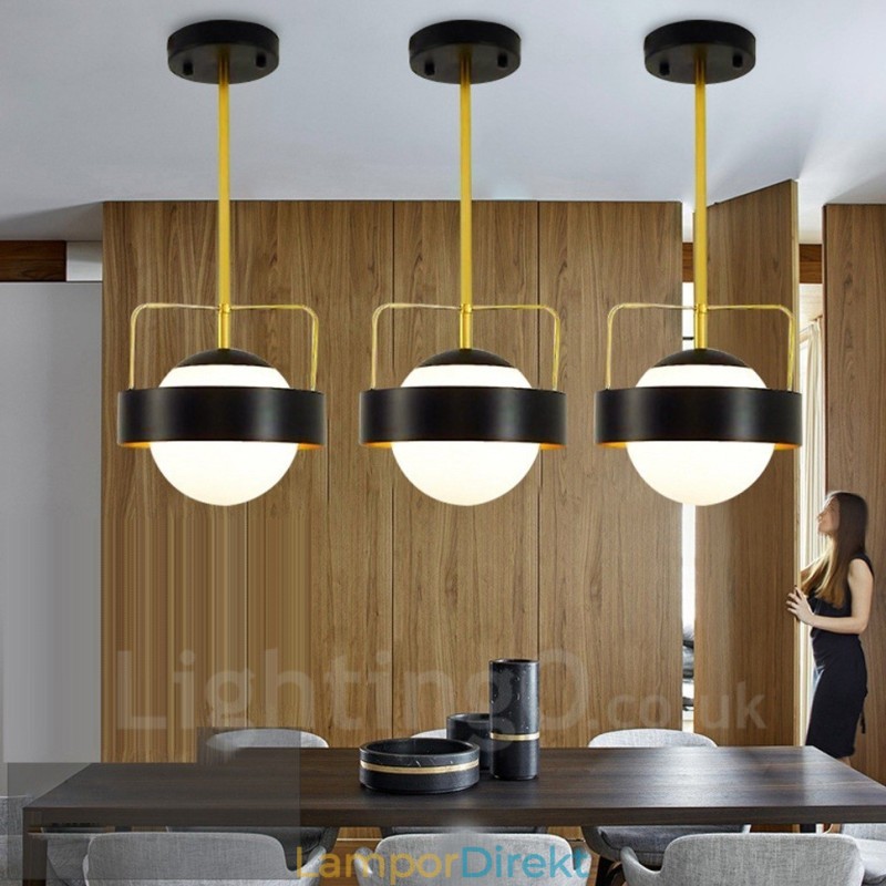 1 Ljus Modern Samtida Taklampa Kopparplätering Pendellampa Med Vit Och Svart Kulglasskärm