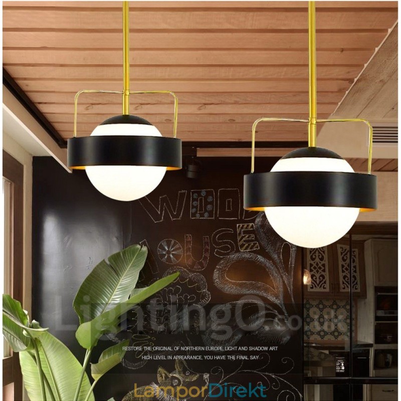 1 Ljus Modern Samtida Taklampa Kopparplätering Pendellampa Med Vit Och Svart Kulglasskärm