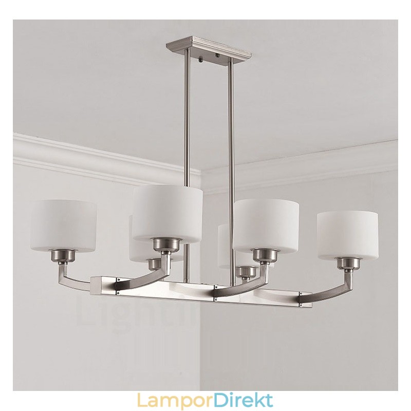 6 Lampor Modern Krom Taklampa Inomhus Ljuskrona Hängande Belysning Lampor Armaturer Med Glasskärmar