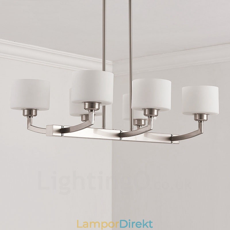 6 Lampor Modern Krom Taklampa Inomhus Ljuskrona Hängande Belysning Lampor Armaturer Med Glasskärmar