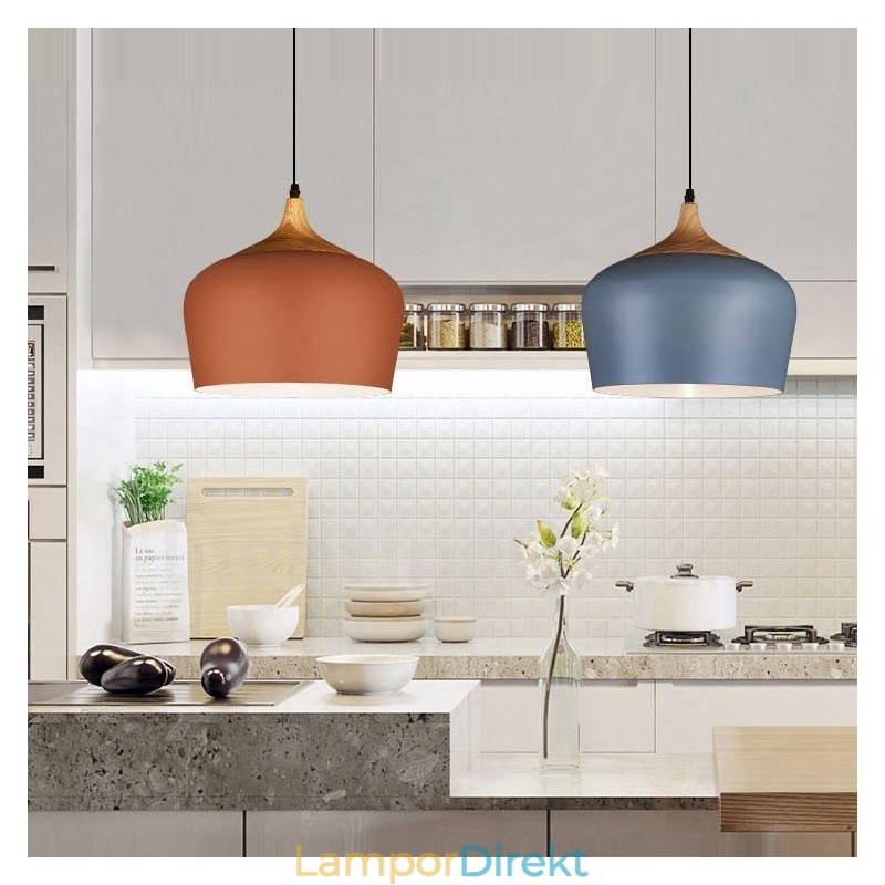 1 Ljus Modern Contemporary Pendel Light Pendel Lampa Med Vit Röd Blå Skärm